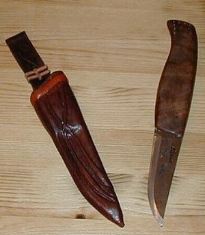 Alder root, inlaid silver and brushed blade knife